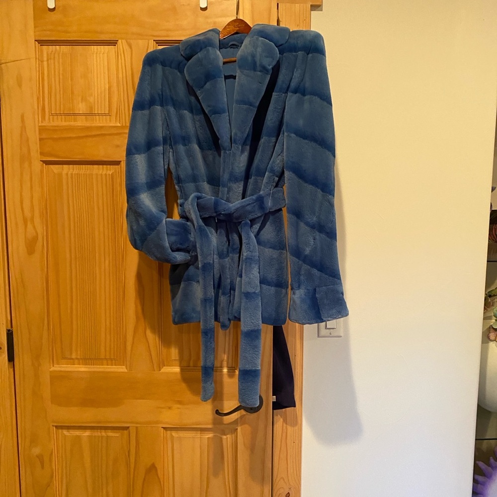 Blue sheared mink Fur Belted Coat size medium